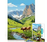 Puzzle 1000 pièces pour Adolescents, Vaches suisses, Pixel Art Mignon, Bords précis, Exercice Mental, Jeu Calme et Amusant, Cadeau d'anniversaire (50x75cm)