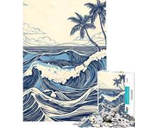 Puzzle 1000 pièces pour Adolescents Vagues Bleues rétro Puzzles Wit pour Adultes Jeu Manuel améliore la mémoire Cadeaux Uniques pour Anniversaire et Noël (Taille 38x52cm)
