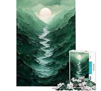 Puzzle 1000 pièces pour Adolescents Vallée de Montagne Verte avec rivière et Soleil Stimule Le Cerveau Une œuvre d'art Jeu Amusant Convient aux 14 Ans et Plus (38x52cm)