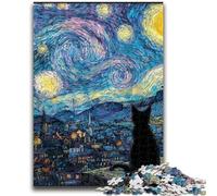 Puzzle 1000 pièces pour Adolescents Van Gogh Night Sky Cat Jeu Stimulant Jouets Offrez des Cadeaux pour Toute la Famille à partir de 14 Ans 26x38cm