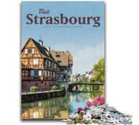 Puzzle 1000 pièces pour Adolescents Visite de Strasbourg (14 Ans et Plus), Jeu de Quiz Amusant à la Maison, Cadeau d'anniversaire, Cadeau de Voyage (Taille 38x26cm)