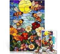 Puzzle 1000 pièces pour Adolescents Vitrail Abeilles et Fleurs Jeu Familial Anti-Stress Défi Difficile Cadeau Amusant 38x26cm