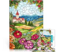 Puzzle 1000 pièces pour Adolescents Vitrail Campagne Défi Difficile pour soulager Le Stress Cadeaux du Père Noël Secret 75x50cm