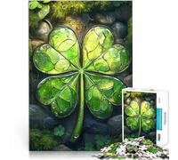 Puzzle 1000 pièces pour Adolescents Vitrail Trèfle à Quatre Feuilles Jouets de Jeu Activités Amusantes à la Maison, Cadeaux d'anniversaire, Cadeaux de Voyage, 75x50cm