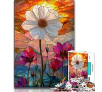 Puzzle 1000 pièces pour Adolescents, vitraux, Fleurs, Jouets éducatifs, Anti-Stress, Amour Entre Couples, 38x26cm