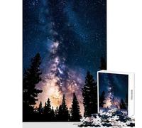 Puzzle 1000 pièces pour Adolescents Voie lactée au-Dessus d'une forêt en Silhouette Jeu de détente pour la décoration intérieure (38x26cm)