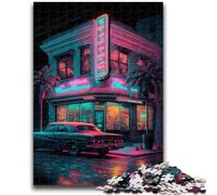 Puzzle 1000 pièces pour Adolescents Voiture Devant Le Bar Difficile à compléter mais Amusant et Humoristique avec Affiche Assortie et Feuille de Questions 26x38cm