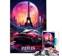 Puzzle 1000 pièces pour Adolescents Voiture néon rétro à Paris Activités Amusantes à la Maison améliore la mémoire Jeu Pratique Convient aux 14 Ans et Plus (50x75cm)