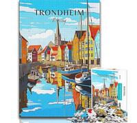 Puzzle 1000 pièces pour Adolescents, Voyage à Trondheim en Norvège, Jeu Familial Anti-Stress, défi Difficile, Collection d'artistes, Beaux-Arts 75x50cm