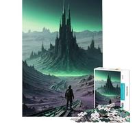 Puzzle 1000 pièces pour Adolescents Voyageur Solitaire Devant la flèche d'émeraude - Paysage Extraterrestre dystopique Jeu éducatif Jeu de détente Cadeau d'anniversaire (Taille 75x50cm)