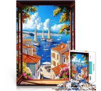 Puzzle 1000 pièces pour Adolescents Vue sur Le Port méditerranéen Difficile Difficile Cadeau d'anniversaire, Cadeaux, décoration Murale 75x50cm