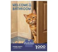 Puzzle 1000 Pièces pour Adolescents Welcome to The Bathroom Orange Cat Puzzles pour Adultes pour S'amuser en Famille Stimule Le Cerveau Jeu Au Design Élégant 38x26cm/1000pcs