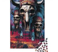 Puzzle 1000 Pièces pour Adolescents Western Indian Skull Decor Puzzles pour Adultes, Jouet, Décoration Murale, Art Mural, Idéal comme Cadeau pour Toute La Famille 70x50cm/1000pcs