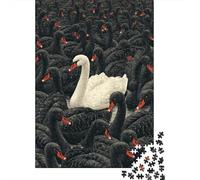 Puzzle 1000 Pièces pour Adolescents White Swan Among Black Birds Puzzles pour Adultes pour S'amuser en Famille Stimule Le Cerveau Jeu Au Design Élégant 52x38cm/1000pcs