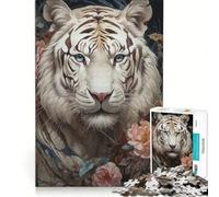 Puzzle 1000 pièces pour Adolescents White Tiger Floral Bliss Jeu de réflexion décoration Parfaite Chaque pièce est Unique 38x26cm