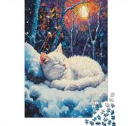 Puzzle 1000 Pièces pour Adolescents Winter Cat Snowscape Casse-têtes pour Adolescents Analyse Et Logique Entraînez Votre Cerveau Et Votre Dextérité Jeu De Défi Unique 52x38cm/1000pcs