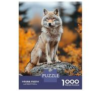 Puzzle 1000 Pièces pour Adolescents Wolf Portrait on Rock in Autumn Puzzle Adulte - Jeu De Construction - Difficile - Cadeau Unique pour Anniversaire Et Noël 52x38cm/1000pcs