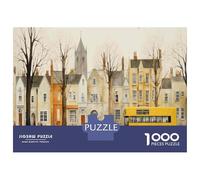 Puzzle 1000 Pièces pour Adolescents Yellow Bus Cityscape Art Print Puzzle pour Adolescents Améliore La Mémoire Défi À Réaliser Amusant en Famille Et Soirée Jeux 38x26cm/1000pcs