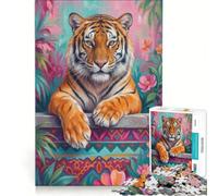Puzzle 1000 pièces pour Adolescents Yeux Ouverts Tigre Indien Jeu Impossible défi Difficile Cadeau pour Les Amis et la Famille 38x52cm