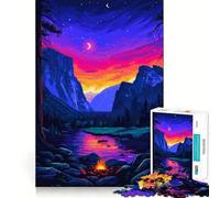 Puzzle 1000 pièces pour Adolescents Yosemite Nuit Pixel Art Décoration Articulée Jouet d'exercice Mental Jeu de détente Cadeau Amusant de Noël (38x52cm)