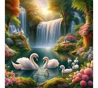 Puzzle 1000 pièces pour Adulte,Lac de la Cascade Cygnes 65x65 cm DIY De Puzzle,Divertissement créatif,Jeux éducatifs à défis Puzzles pour Toute la Famille