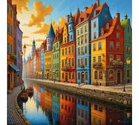 Puzzle 1000 pièces pour Adulte,Maisons colorées Rivières 65x65 cm DIY De Puzzle,Divertissement créatif,Jeux éducatifs à défis Puzzles pour Toute la Famille