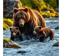 Puzzle 1000 pièces pour Adulte,Ours Bruns de rivière 65x65 cm DIY De Puzzle,Divertissement créatif,Jeux éducatifs à défis Puzzles pour Toute la Famille
