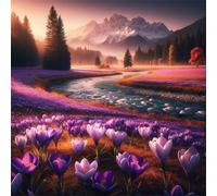 Puzzle 1000 pièces pour Adulte,Rivière aux Tulipes Violettes 65x65 cm DIY De Puzzle,Divertissement créatif,Jeux éducatifs à défis Puzzles pour Toute la Famille