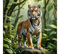 Puzzle 1000 pièces pour Adulte,Tigre de la Jungle Tropicale 65x65 cm DIY De Puzzle,Divertissement créatif,Jeux éducatifs à défis Puzzles pour Toute la Famille