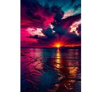 Puzzle 1000 Pièces pour Adultes 75x50cm - Crépuscule Plage - avec Lettres et Poster de Référence - Activité Relaxation et Défi - Décoration Murale - Cadeau pour Hommes et Femmes