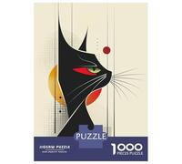 Puzzle 1000 Pièces pour Adultes Abstract Black Cat Vector Portrait with Red Eyes Puzzle Adulte - Jeux Relaxants - Anti-Stress - Cadeau d'anniversaire Unique 52x38cm/1000pcs