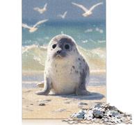 Puzzle 1000 pièces pour Adultes, Adorable bébé Phoque sur la Plage, Cadeau d'halloween, Jouets éducatifs, 1000 pièces (75 x 50 cm)
