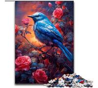 Puzzle 1000 pièces pour Adultes, Adorable Petit Oiseau Bleu en Bois, pour Noël et Le Nouvel an, Cadeau de Vacances 50x75cm, Jeu interactif en Famille