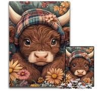 Puzzle 1000 pièces pour Adultes, Adorable Petite Vache des Highlands, en Bois, Jeux éducatifs, avec Affiche et fiche de Questions-réponses, pour Les 14 Ans et Plus, 50x75cm