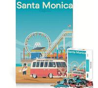 Puzzle 1000 pièces pour Adultes,Affiche de Voyage de Santa Monica,Jeu de réflexion Amusant et Calme,Cadeau de Noël apaisant (38x26cm)