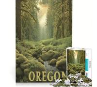 Puzzle 1000 pièces pour Adultes Affiche de Voyage du Sentier forestier de l'Oregon Jeu Pratique améliore la mémoire Cadeau d'anniversaire et Cadeau Unique 38x52cm
