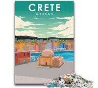 Puzzle 1000 pièces pour adultes, affiche de voyage en Crète, Grèce, jeux éducatifs, jouets à faire soi-même avec affiche et fiche de questions assorties, pour les 14 ans et plus, 1000 pièces (50x75cm)