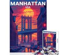 Puzzle 1000 pièces pour Adultes Affiche de Voyage Manhattan Jeu Pratique et éducatif Décoration intérieure Jouet Collection d'artistes Beaux-Arts (26x38cm)
