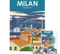 Puzzle 1000 pièces pour Adultes Affiche de Voyage Milan Italie Jeu éducatif Jouet d'apprentissage pour Les Couples (Dimensions 38x26cm)