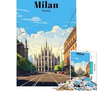 Puzzle 1000 pièces pour Adultes Affiche de Voyage Milan Italie Jeu intellectuel Jeu Familial Convient aux Couples pour Les Amateurs de Jeux (Dimensions 38x26cm)