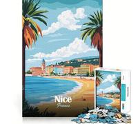 Puzzle 1000 pièces pour Adultes Affiche de Voyage Nice,France Découpe Impeccable Jeu de Concentration Amusant Cadeau Gratuit Cadeau d'anniversaire Amusant (50x75cm)