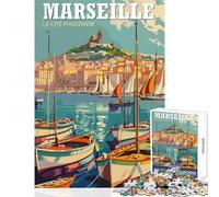 Puzzle 1000 pièces pour Adultes Affiche de Voyage Vintage de Marseille Jeu à Monter soi-même pour Un Père Noël Secret Jeu Pratique pour renforcer Les Liens Amoureux Dimensions 38x52cm