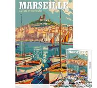 Puzzle 1000 pièces pour Adultes Affiche de Voyage Vintage Marseille Décoration intérieure Jouet Cadeau d'anniversaire Jeu de Manipulation Convient pour la décoration de Bureau Dimensions 50x75cm