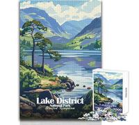 Puzzle 1000 pièces pour Adultes - Affiche du Parc National du Lake District - Jeu intellectuel pour améliorer la mémoire - Anti-Stress - Dimensions 50x75cm