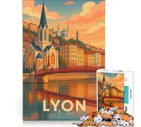Puzzle 1000 pièces pour Adultes Affiche Vintage Lyon | Course de vitesse manuelle Chaque pièce est unique Convient aux couples. 38x26cm