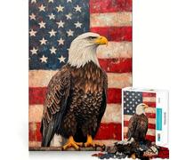 Puzzle 1000 pièces pour Adultes,Aigle à tête Blanche et Drapeau américain,Jeu d'articulation Propre,Jeu de réflexion Amusant et Relaxant,activité d'anniversaire (38x26cm)