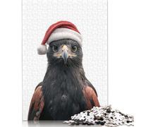 Puzzle 1000 pièces pour Adultes, Aigle Noir et Marron avec Chapeau de Père Noël, Jeu Familial pour Adultes et Adolescents, 1000 pièces (38 x 26 cm)