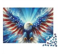 Puzzle 1000 pièces pour Adultes Ailes Aigle Drapeau US - Aigle US Flag lumière, épais, Robuste, qualité supérieure, Vibrant, Difficile, Cadeau 38x26cm/1000pcs