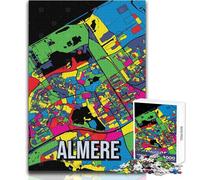 Puzzle 1000 pièces pour Adultes Almere,Carte de la Ville des Pays-Bas,Style Pop Art Abstrait,Casse-tête,Jeu Familial,Apprentissage,Cadeau éducatif d'anniversaire,Dimensions : 50x75cm