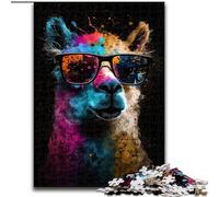 Puzzle 1000 pièces pour Adultes Alpaga coloré avec Lunettes, Puzzle en Bois, Divertissement Relaxant, Cadeau de Noël idéal et décoration d'intérieur 1000 pièces(50x75cm)